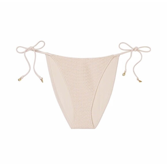 Victorias Secret Nwt Natural Cream Crochet Side Tie String Bikini Bottom XLarge - Picture 1 of 9